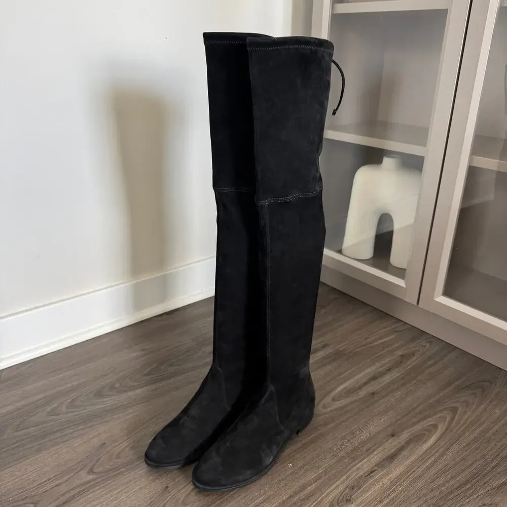 Stuart Weitzman Lowland Black Suede Over The Knee Boots 8.5 NEW Leather Heeled